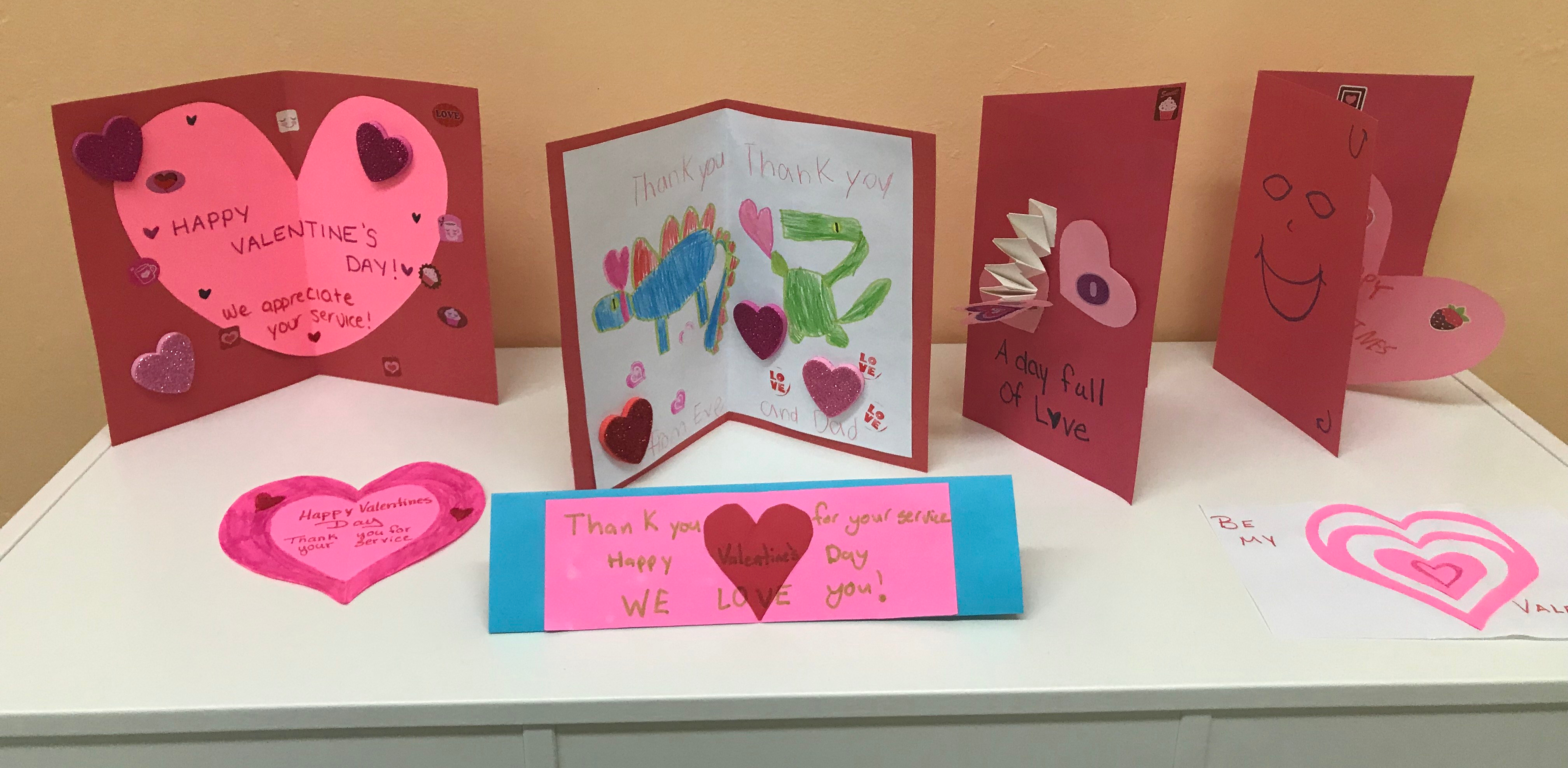 Bunker Valentine's Day cards displayed on a table.