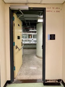 Image of the Diefenbunker's washroom (women's) located on the 200 level. 