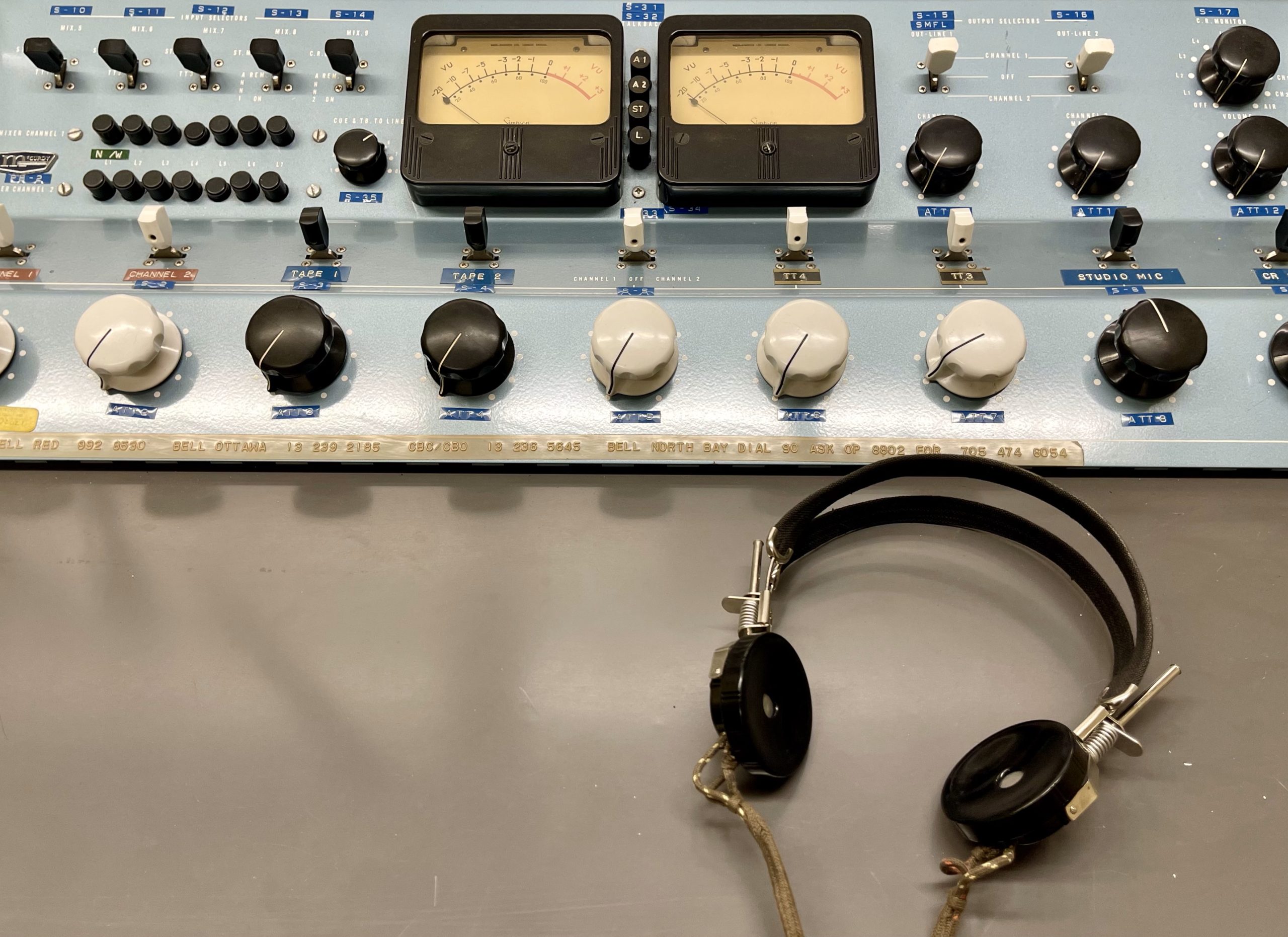 Headphones resting inside the Diefenbunker's CBC Radio Room. 