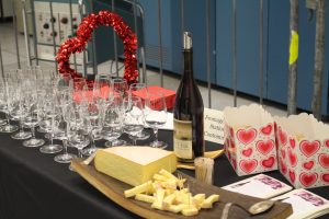 Wine and cheese sit on a table in the Diefenbunker's OSAX for the museum's Atomic Love event.