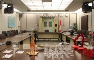 Wine and cheese sit on a desk in the Diefenbunker's War Cabinet Room for the museum's Atomic Love event.