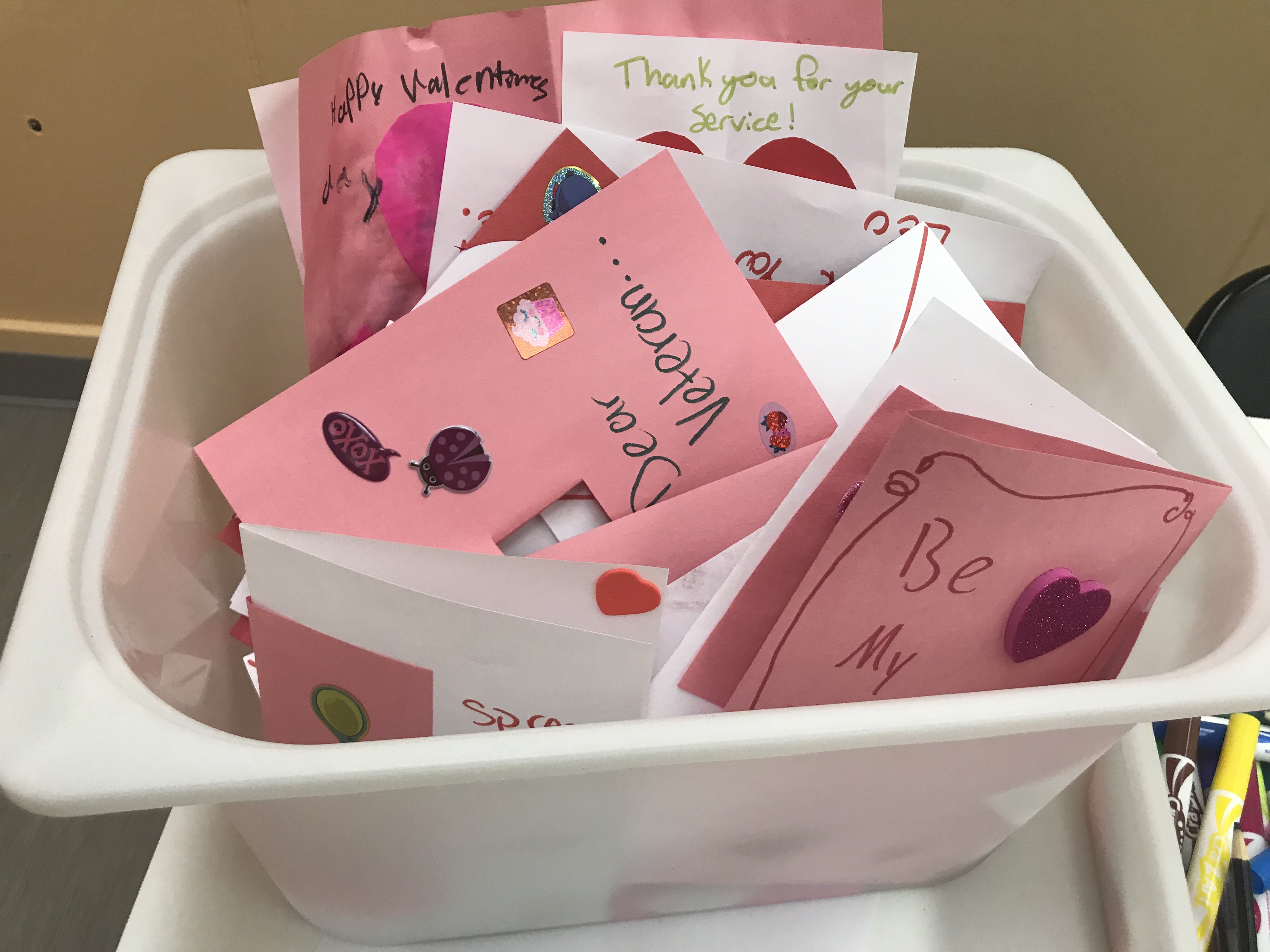 Bunker Valentine's Day cards in a container.