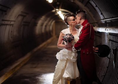 Couple kissing in the blast tunnel