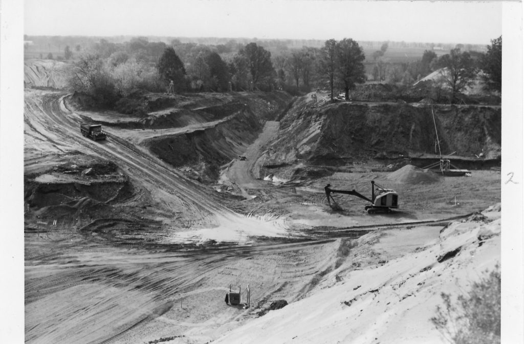 Historical image of large machinery digging and preparing the land where the Diefenbunker is to be built.