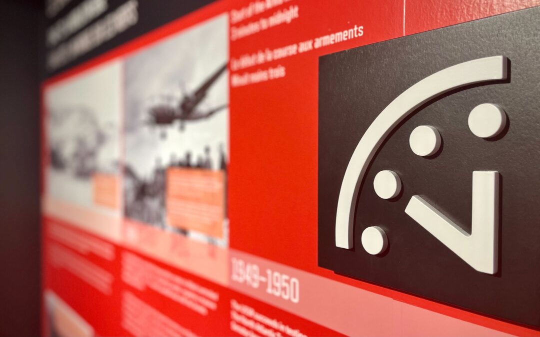 Close-up of the Doomsday Clock symbol in the Diefenbunker's "Canada and the Cold War" exhibition.