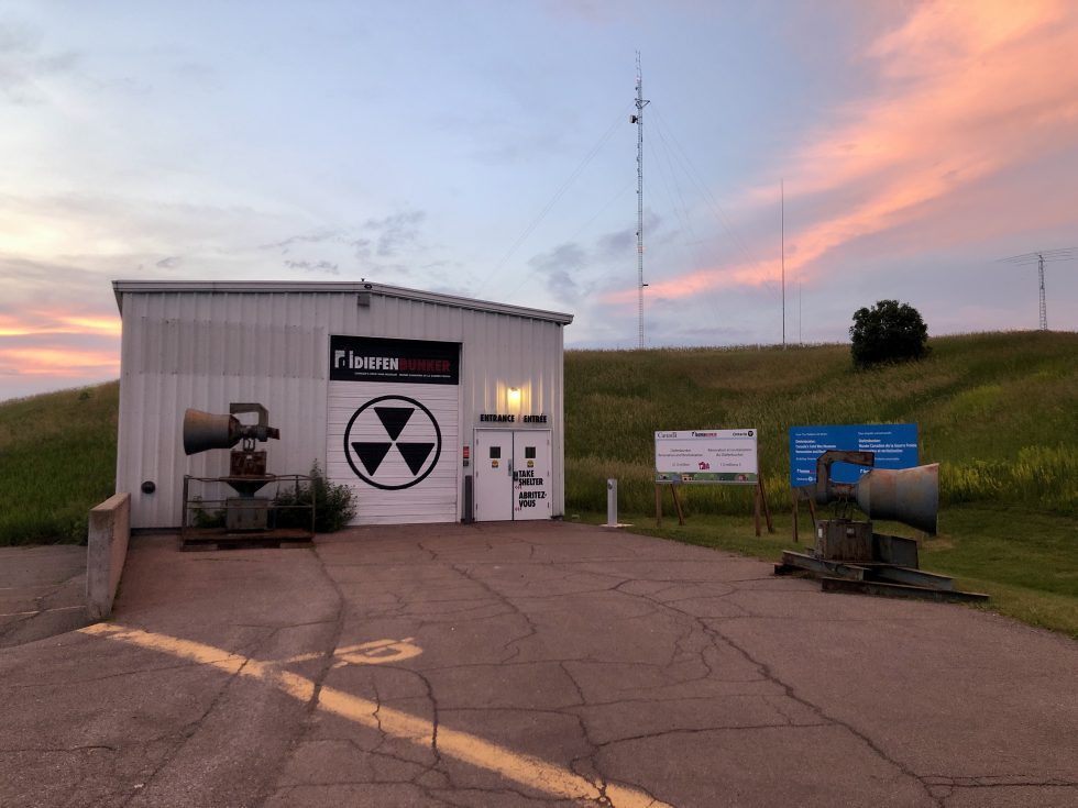 Diefenbunker exterior entrance at sunset.