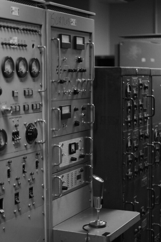 Black and white photograph of radio equipment.