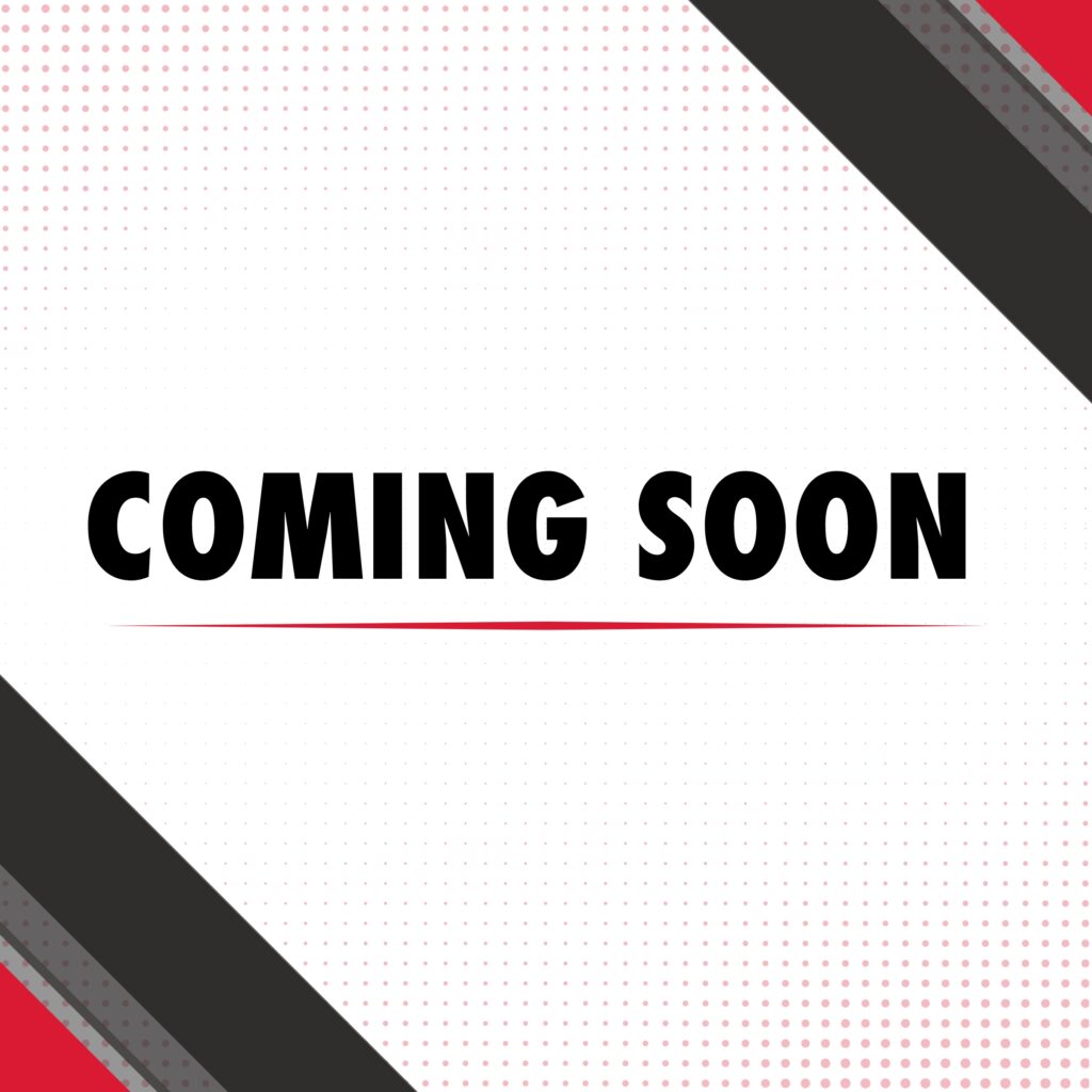 'Coming Soon' announcement with geometric accents.