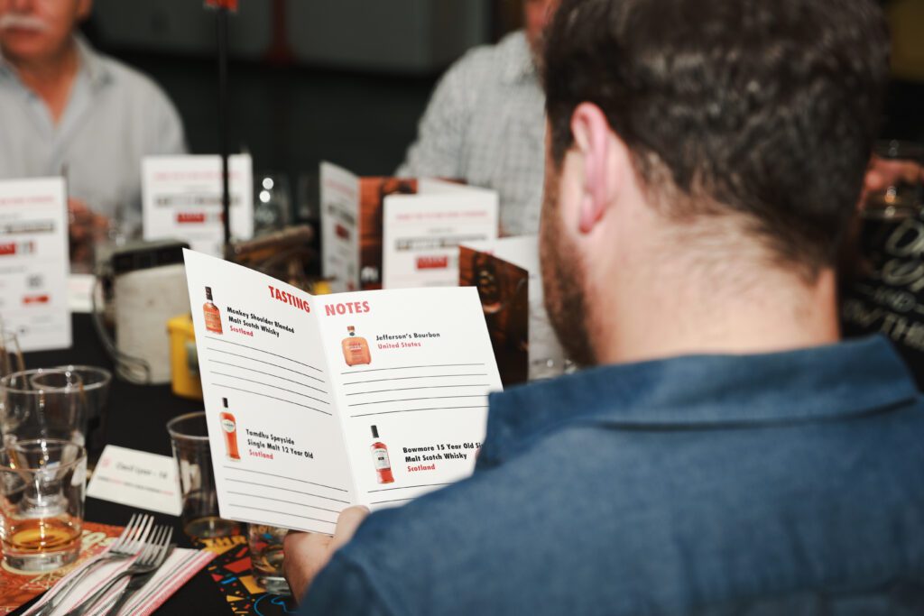 Guest reading the tasting notes at the Diefenbunker's Whisky Tasting Fundraiser.