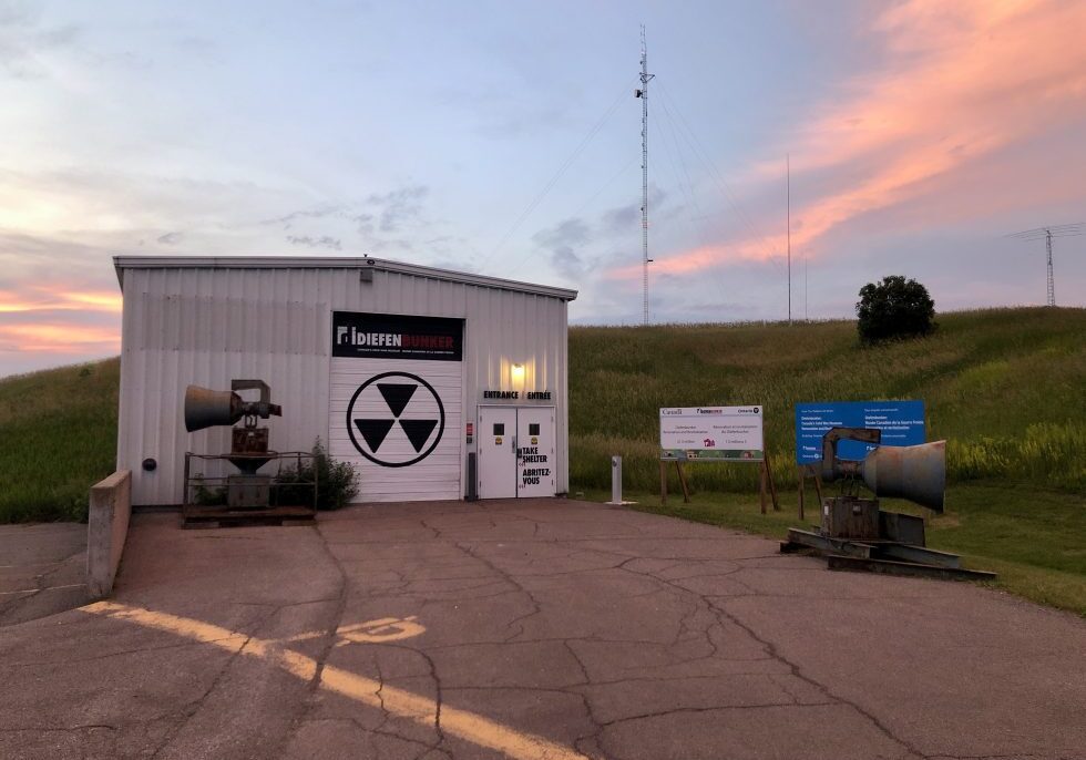 Diefenbunker exterior entrance at sunset.