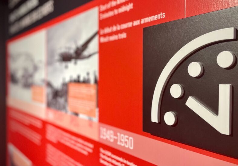 Close-up of the Doomsday Clock symbol in the Diefenbunker's Canada and the Cold War exhibition.